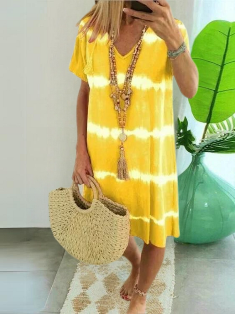 Vestido con Estilo Camisa de Manga Corta y Cuello en V