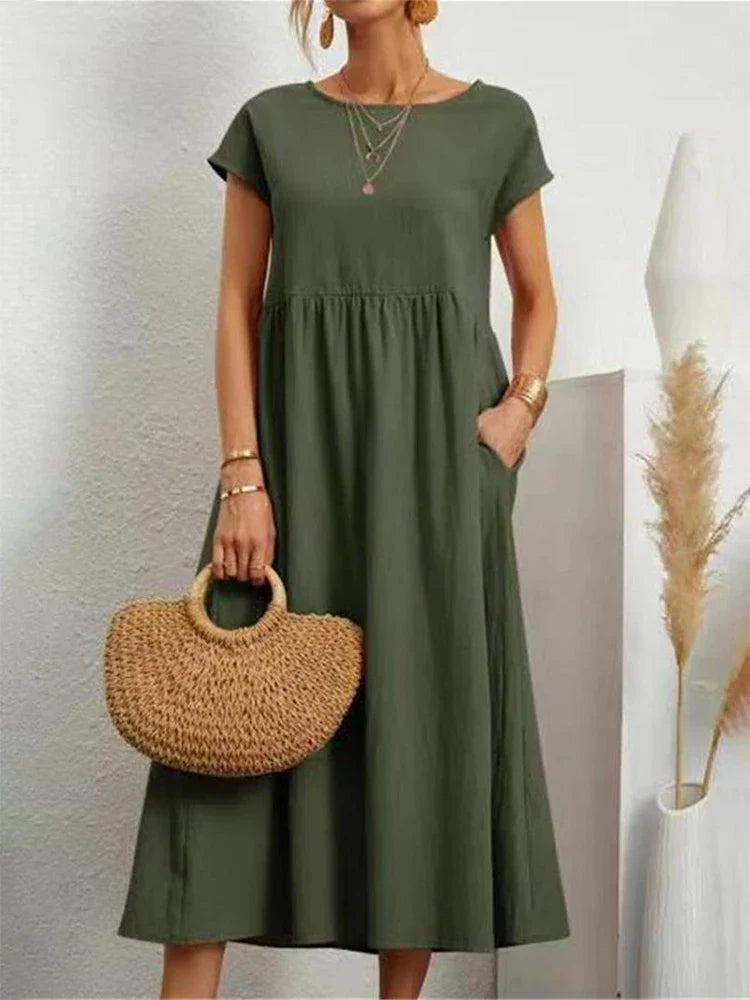 Vestido Midi Oversize de Algodón y Lino