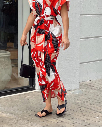 Vestido camisero casual con estampado en la cintura y solapas