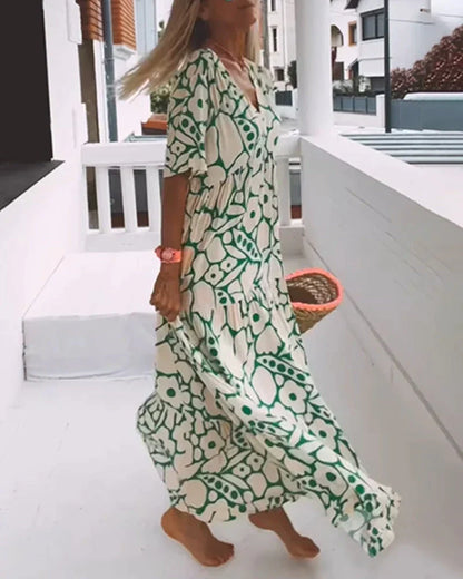 Vestido Suelto con Estampado y Escote en V