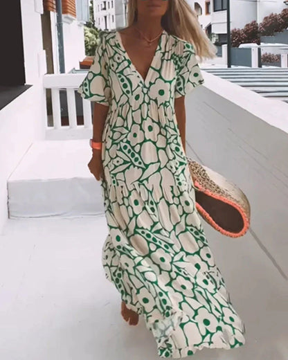 Vestido Suelto con Estampado y Escote en V