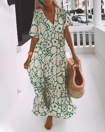 Vestido Suelto con Estampado y Escote en V