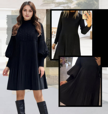 Vestido de talla grande con mangas farol y cuello alto