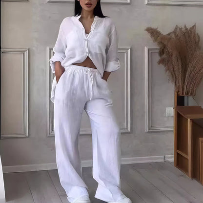 Conjunto de 2 piezas para mujer: Camisa abotonada y pantalón.