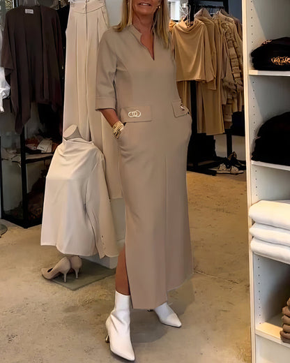 Vestido con Abertura y Manga 3/4