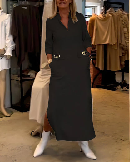 Vestido con Abertura y Manga 3/4